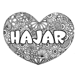 Coloraci&oacute;n del nombre HAJAR - decorado mandala de coraz&oacute;n