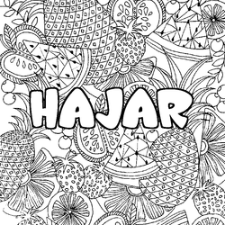 Coloraci&oacute;n del nombre HAJAR - decorado mandala de frutas