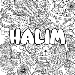 Coloraci&oacute;n del nombre HALIM - decorado mandala de frutas