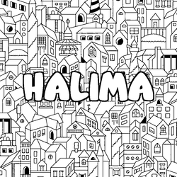 Coloraci&oacute;n del nombre HALIMA - decorado ciudad