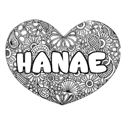 Coloraci&oacute;n del nombre HANAE - decorado mandala de coraz&oacute;n