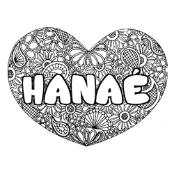 Coloraci&oacute;n del nombre HANA&Eacute; - decorado mandala de coraz&oacute;n