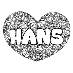 Coloraci&oacute;n del nombre HANS - decorado mandala de coraz&oacute;n