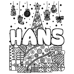 Coloraci&oacute;n del nombre HANS - decorado &aacute;rbol de Navidad y regalos