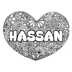 Coloraci&oacute;n del nombre HASSAN - decorado mandala de coraz&oacute;n