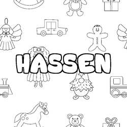 Coloraci&oacute;n del nombre HASSEN - decorado juguetes