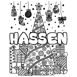 Coloraci&oacute;n del nombre HASSEN - decorado &aacute;rbol de Navidad y regalos