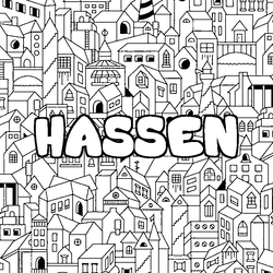 Coloraci&oacute;n del nombre HASSEN - decorado ciudad
