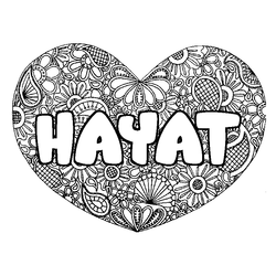 Coloraci&oacute;n del nombre HAYAT - decorado mandala de coraz&oacute;n