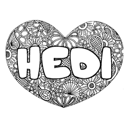 Coloraci&oacute;n del nombre HEDI - decorado mandala de coraz&oacute;n