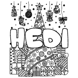 Coloraci&oacute;n del nombre HEDI - decorado &aacute;rbol de Navidad y regalos