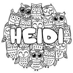 Coloraci&oacute;n del nombre HEIDI - decorado b&uacute;hos