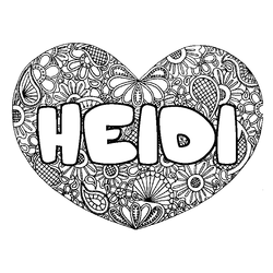 Coloraci&oacute;n del nombre HEIDI - decorado mandala de coraz&oacute;n