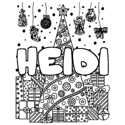 Coloraci&oacute;n del nombre HEIDI - decorado &aacute;rbol de Navidad y regalos