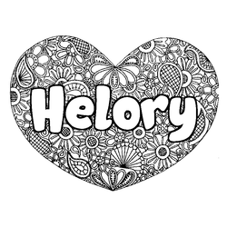 Coloraci&oacute;n del nombre Helory - decorado mandala de coraz&oacute;n
