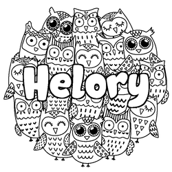 Coloraci&oacute;n del nombre Helory - decorado b&uacute;hos