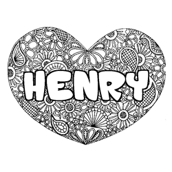Coloraci&oacute;n del nombre HENRY - decorado mandala de coraz&oacute;n