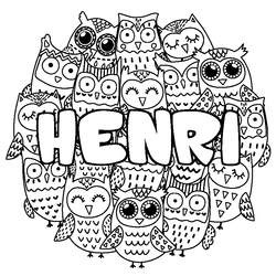Coloraci&oacute;n del nombre HENRI - decorado b&uacute;hos