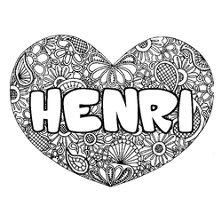 Coloraci&oacute;n del nombre HENRI - decorado mandala de coraz&oacute;n