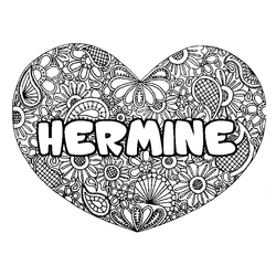 Coloraci&oacute;n del nombre HERMINE - decorado mandala de coraz&oacute;n