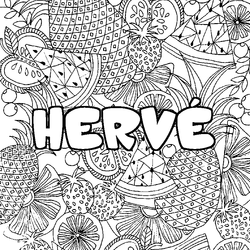Coloraci&oacute;n del nombre HERV&Eacute; - decorado mandala de frutas