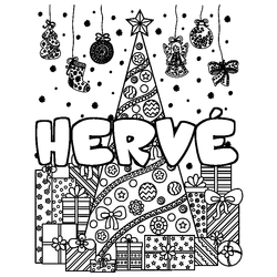 Coloraci&oacute;n del nombre HERV&Eacute; - decorado &aacute;rbol de Navidad y regalos