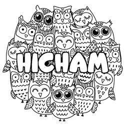 Coloraci&oacute;n del nombre HICHAM - decorado b&uacute;hos