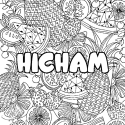 Coloraci&oacute;n del nombre HICHAM - decorado mandala de frutas