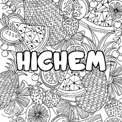 Coloraci&oacute;n del nombre HICHEM - decorado mandala de frutas