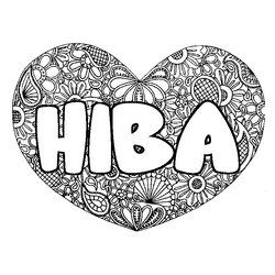 Coloraci&oacute;n del nombre HIBA - decorado mandala de coraz&oacute;n