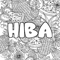 Coloraci&oacute;n del nombre HIBA - decorado mandala de frutas