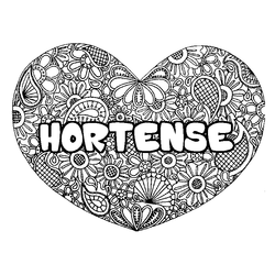 Coloraci&oacute;n del nombre HORTENSE - decorado mandala de coraz&oacute;n