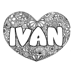 Coloraci&oacute;n del nombre IVAN - decorado mandala de coraz&oacute;n