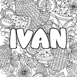 Coloraci&oacute;n del nombre IVAN - decorado mandala de frutas