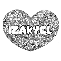 Coloraci&oacute;n del nombre IZAKYEL - decorado mandala de coraz&oacute;n