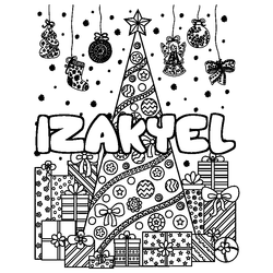 Coloraci&oacute;n del nombre IZAKYEL - decorado &aacute;rbol de Navidad y regalos