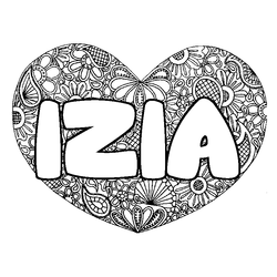 Coloraci&oacute;n del nombre IZIA - decorado mandala de coraz&oacute;n
