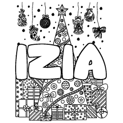 Coloraci&oacute;n del nombre IZIA - decorado &aacute;rbol de Navidad y regalos