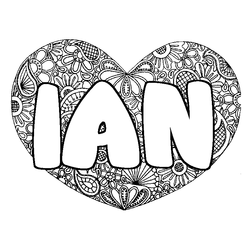 Coloraci&oacute;n del nombre IAN - decorado mandala de coraz&oacute;n