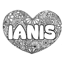 Coloraci&oacute;n del nombre IANIS - decorado mandala de coraz&oacute;n