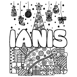 Coloraci&oacute;n del nombre IANIS - decorado &aacute;rbol de Navidad y regalos