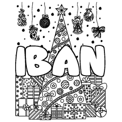 Coloraci&oacute;n del nombre IBAN - decorado &aacute;rbol de Navidad y regalos