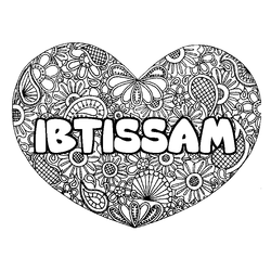 Coloraci&oacute;n del nombre IBTISSAM - decorado mandala de coraz&oacute;n