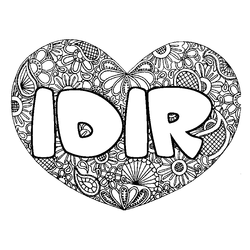 Coloraci&oacute;n del nombre IDIR - decorado mandala de coraz&oacute;n