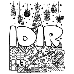 Coloraci&oacute;n del nombre IDIR - decorado &aacute;rbol de Navidad y regalos