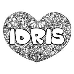 Coloraci&oacute;n del nombre IDRIS - decorado mandala de coraz&oacute;n