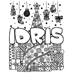 Coloraci&oacute;n del nombre IDRIS - decorado &aacute;rbol de Navidad y regalos