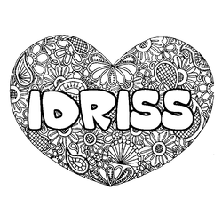 Coloraci&oacute;n del nombre IDRISS - decorado mandala de coraz&oacute;n