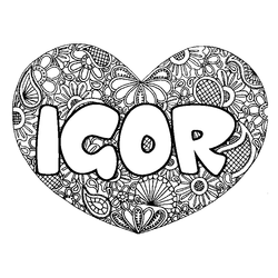 Coloraci&oacute;n del nombre IGOR - decorado mandala de coraz&oacute;n