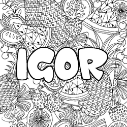 Coloraci&oacute;n del nombre IGOR - decorado mandala de frutas
